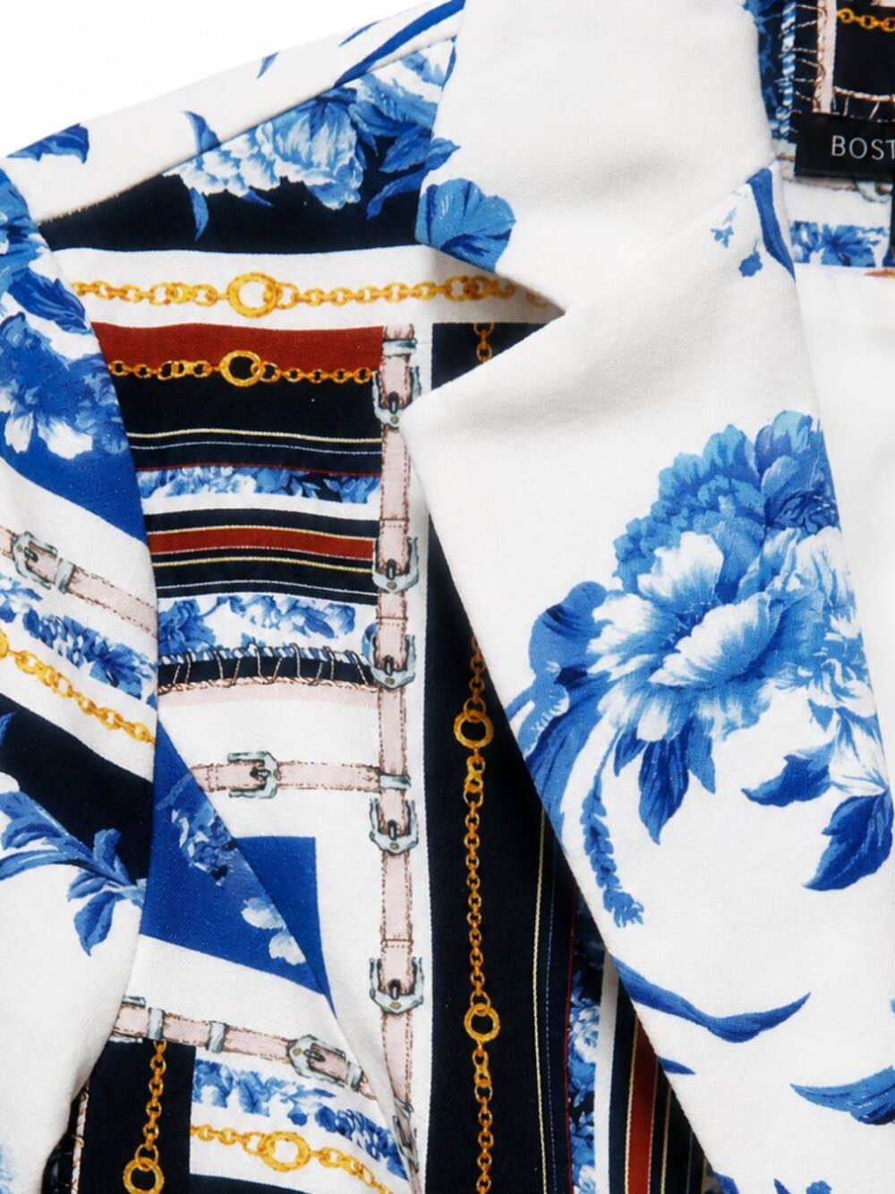 Boston Proper Blue & White Porcelain Floral Blazer Gold Chain Accent Size 6 NEW - Picture 11 of 15